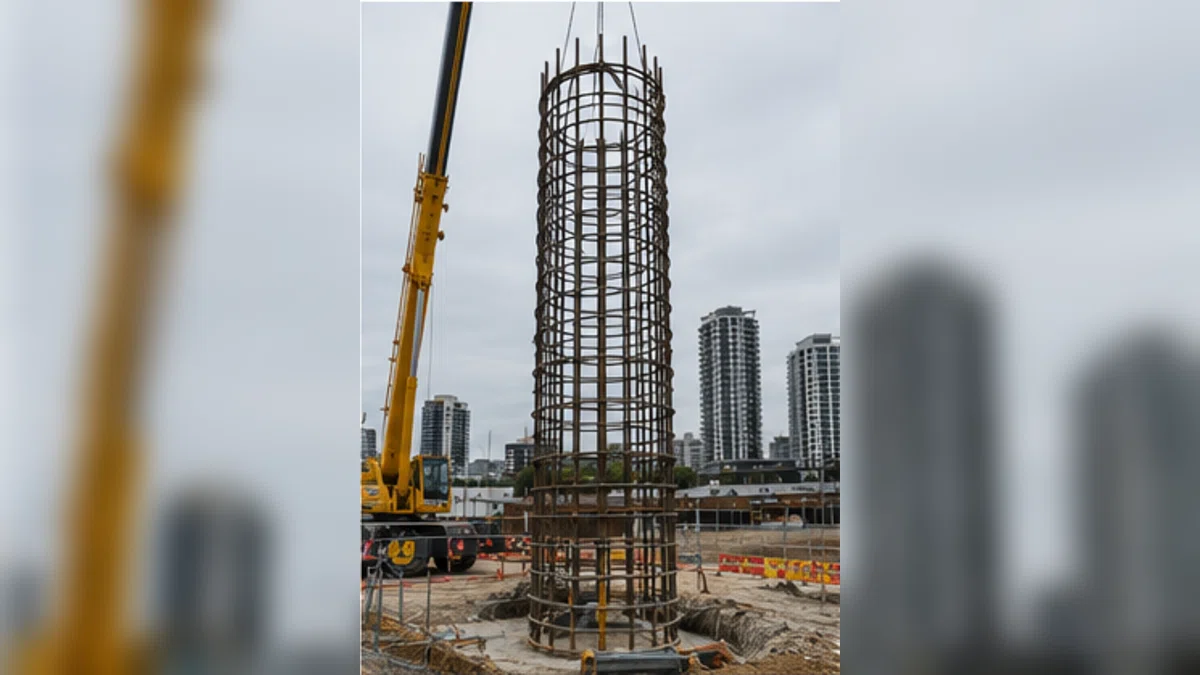 Foundation reinforcement detailing and structural pile design for construction.