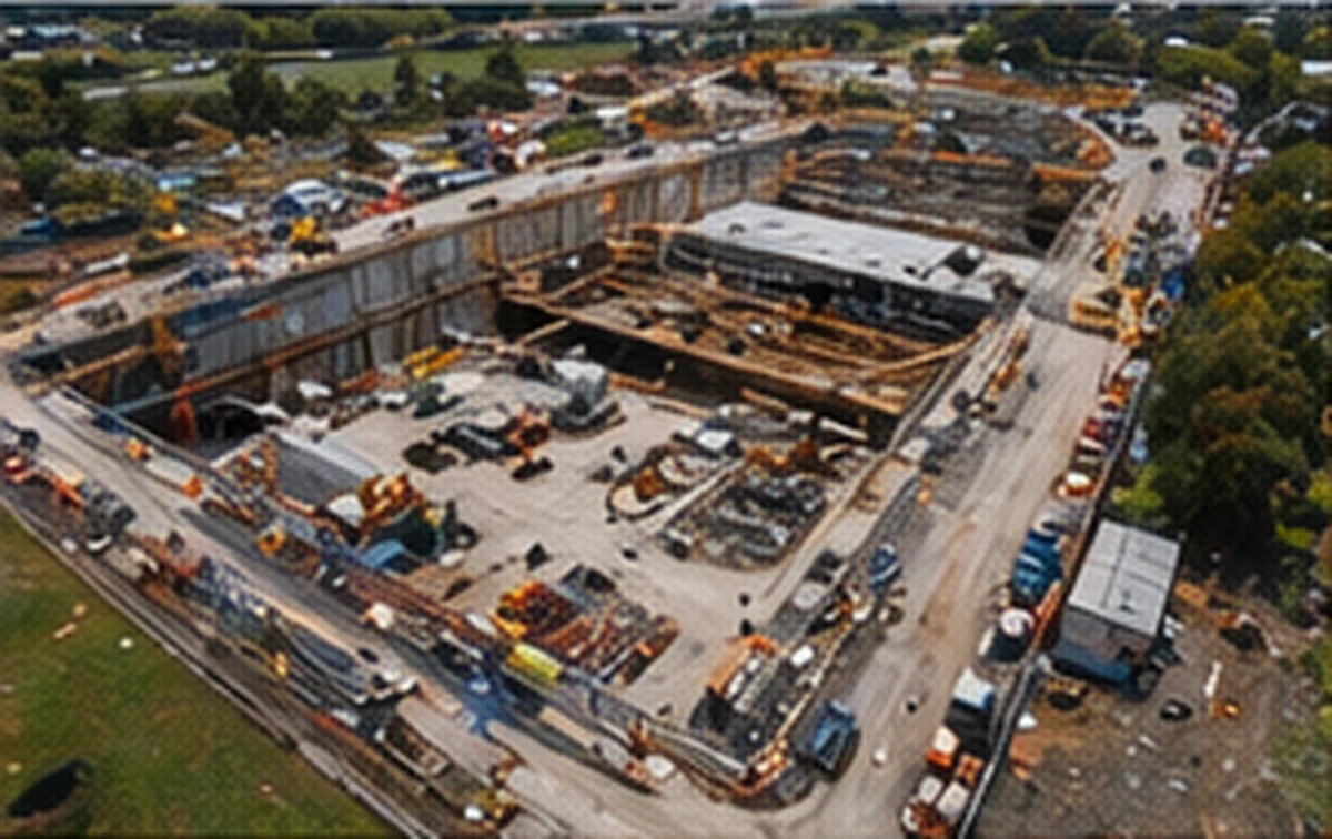 Large-scale excavation works with construction staging and site coordination.