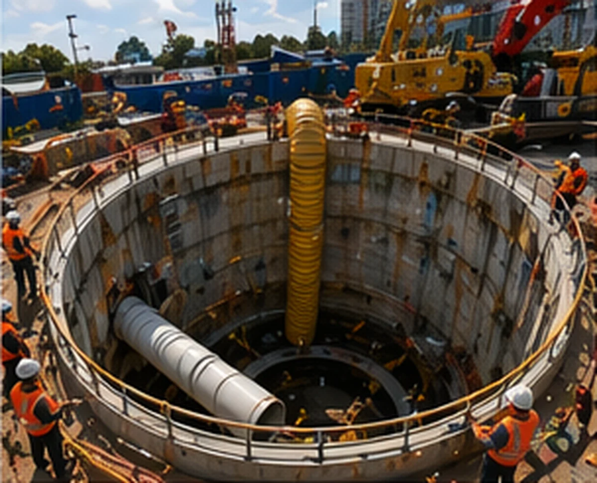 Shaft excavation and retention works for utility infrastructure construction.